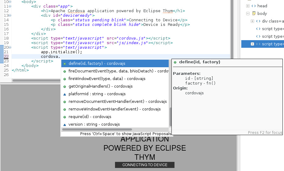 javascript cordova content assist