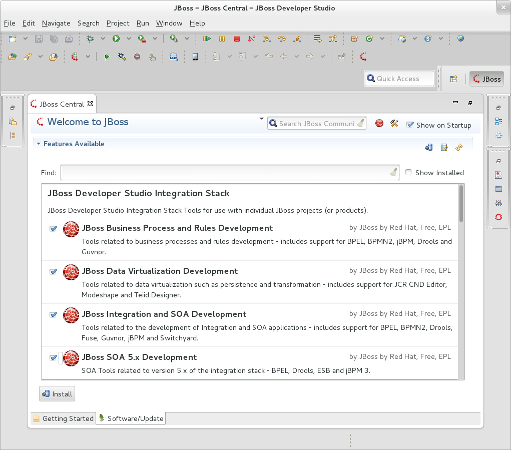 JBoss Central - JBoss Developer Studio Integration Stack