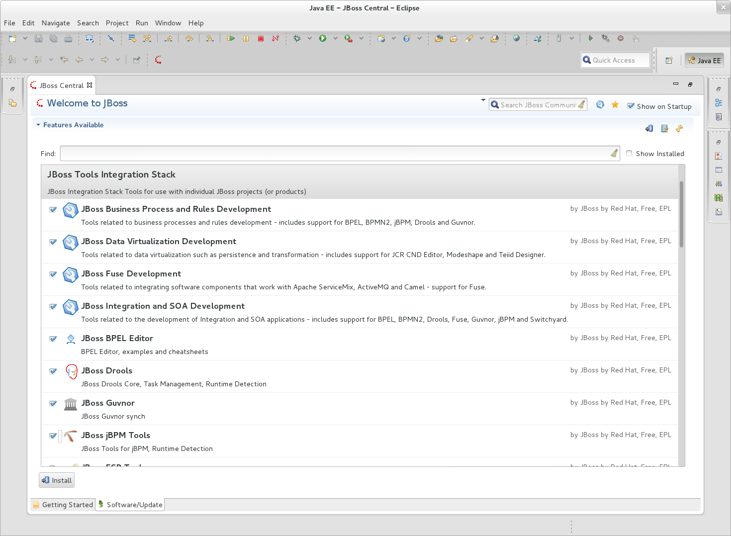 JBoss Central - JBoss Tools Integration Stack