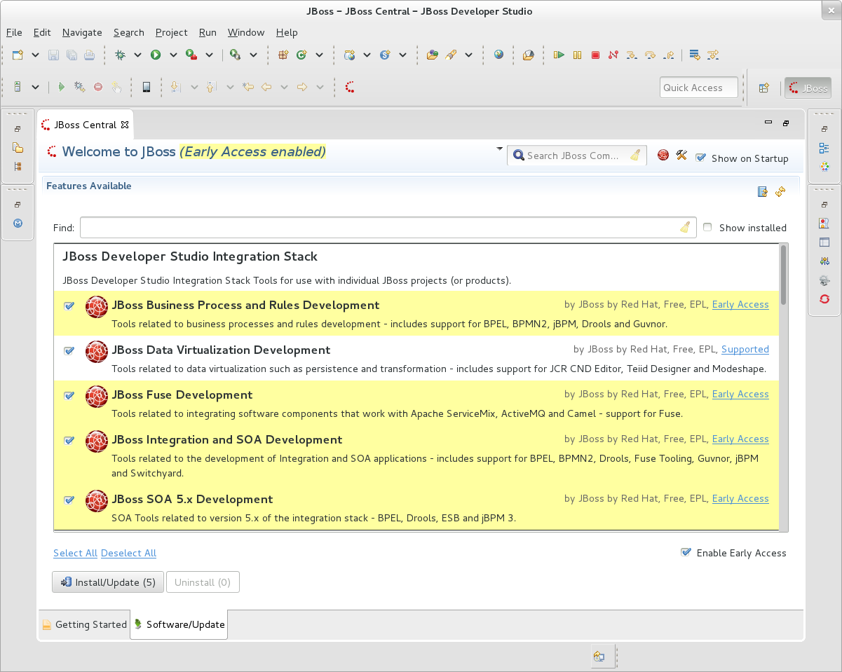 JBoss Central Early Access - JBoss Developer Studio Integration Stack
