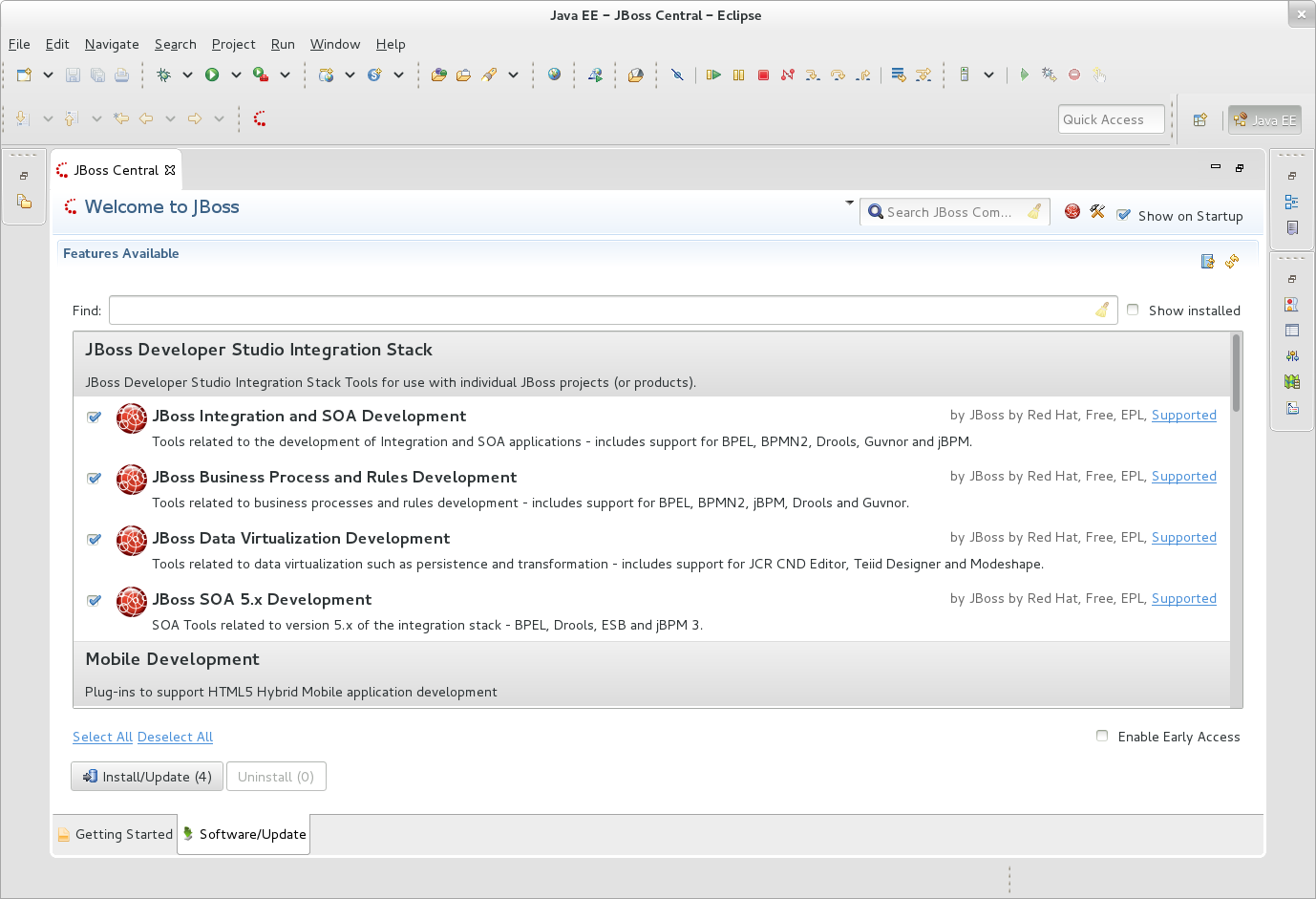 JBoss Central - JBoss Developer Studio Integration Stack