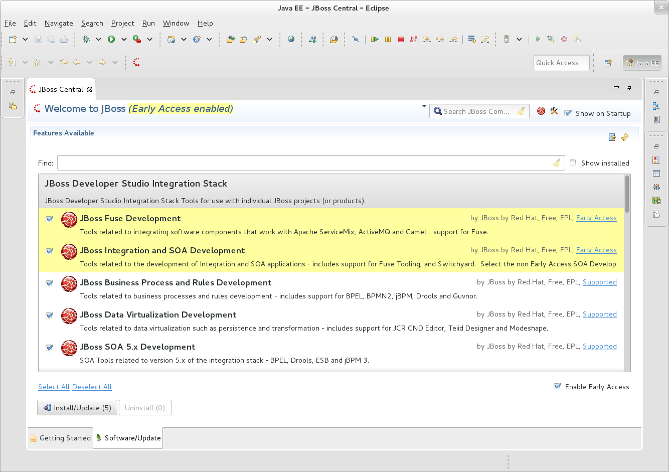 JBoss Central Early Access - JBoss Developer Studio Integration Stack