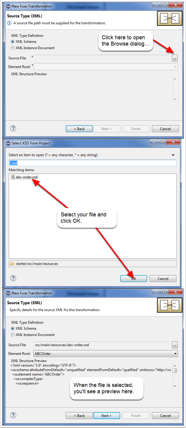 new fuse transformation wizard source xml details