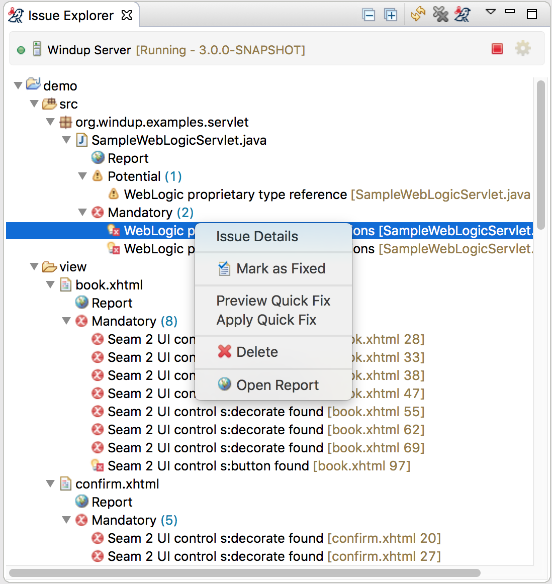 Issue Explorer Context Menu