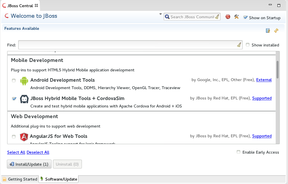 Hybrid Mobile Tools + CordovaSim Check Box Selected