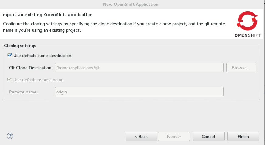 Default Git clone destination check box selected