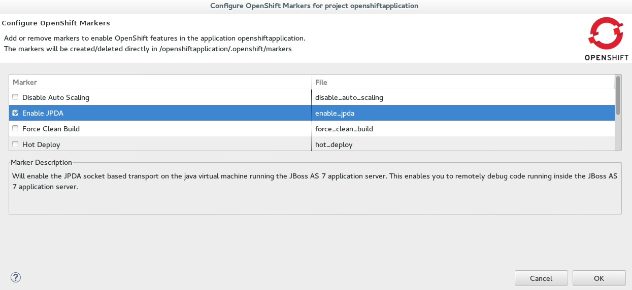 Enable JPDA check box selected