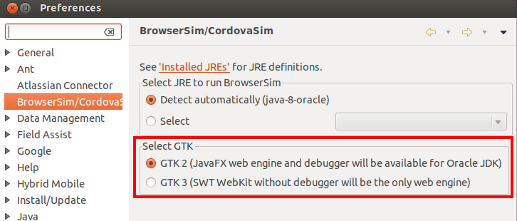 GTK selection option