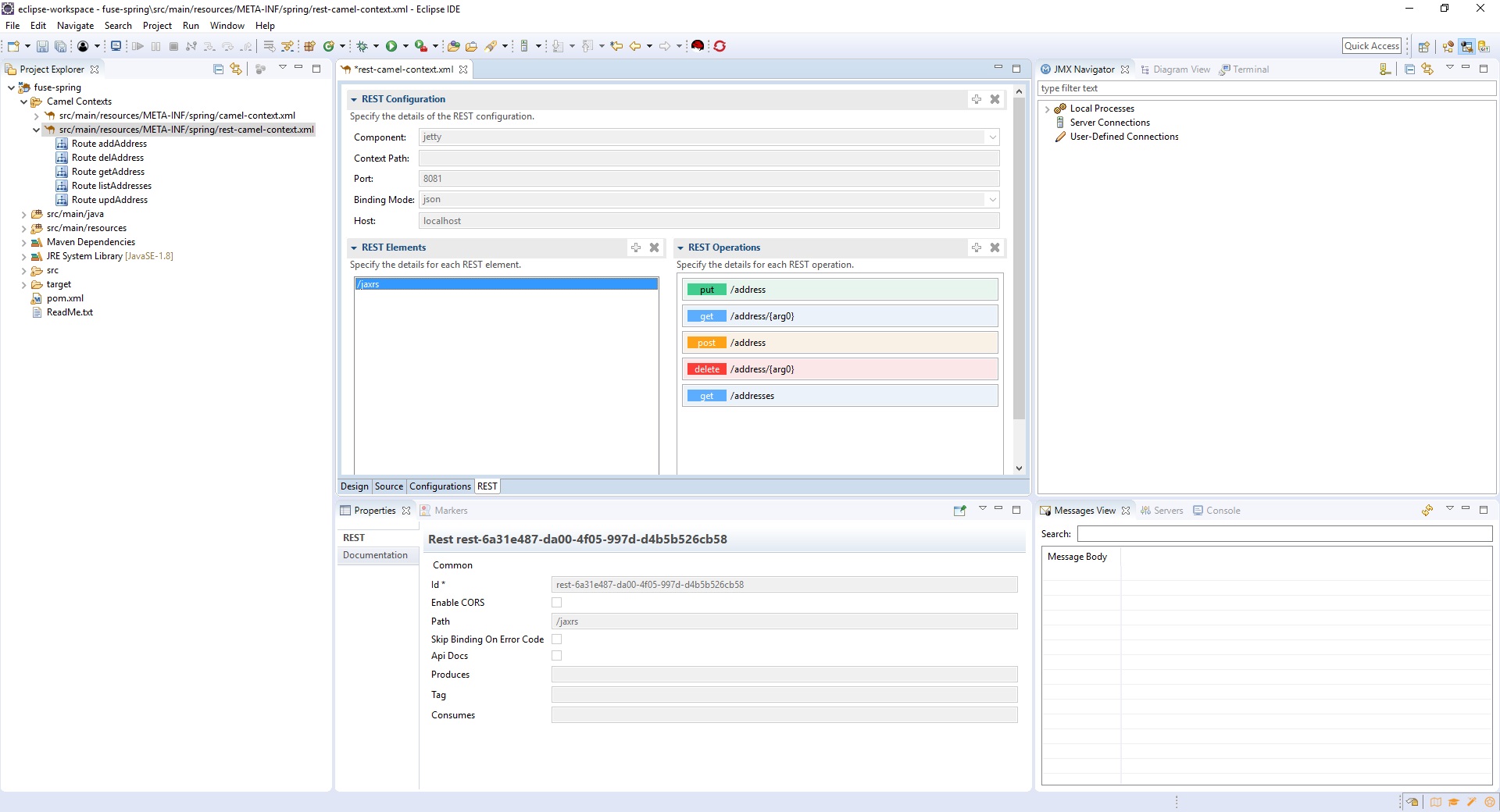 Fuse Tooling Rest Elements Properties View