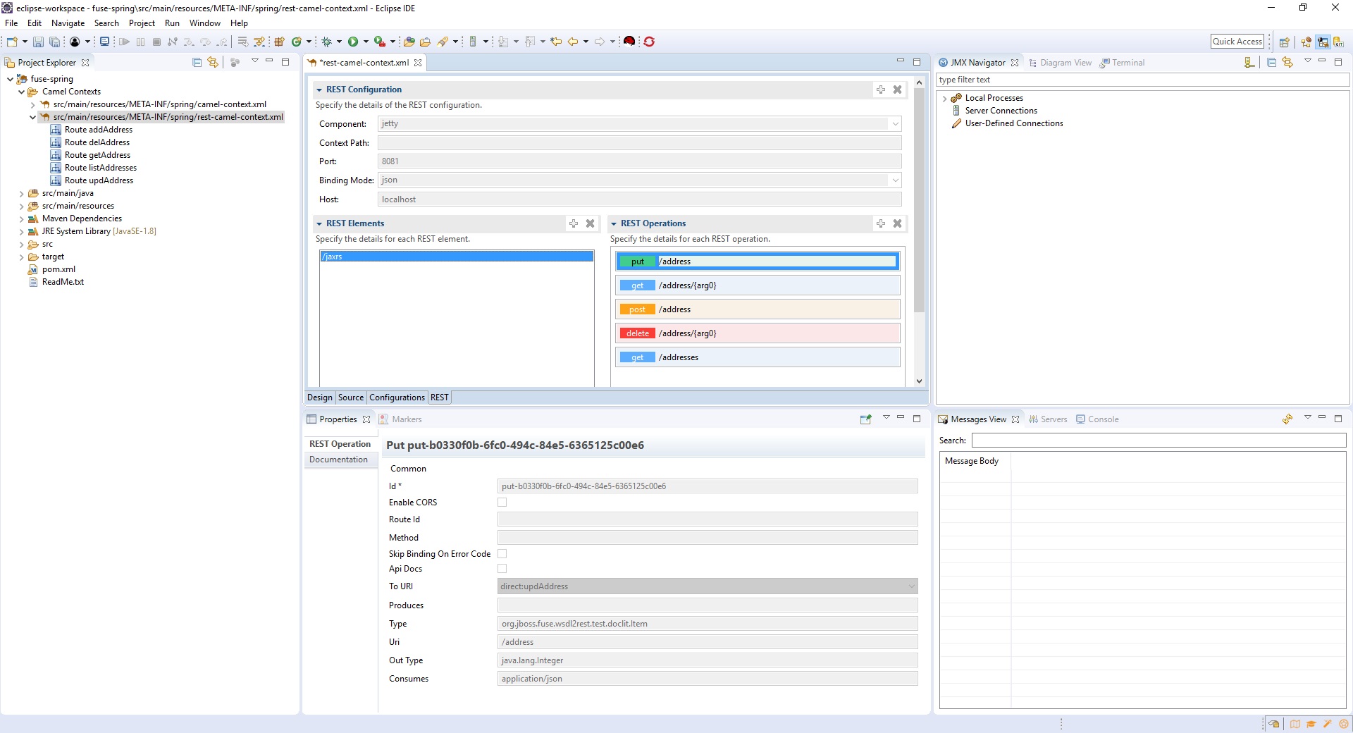 Fuse Tooling Rest Operations Properties View