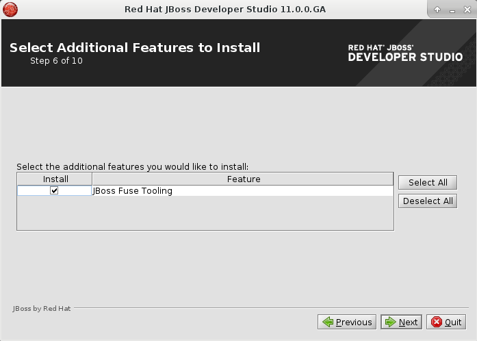 Select Additional Features To Install - Fuse Tooling