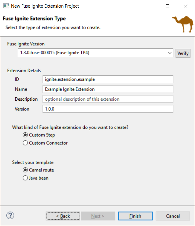 New Fuse Ignite wizard with 3 options