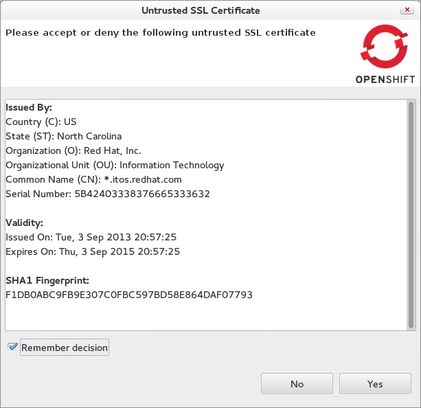 certificate dialog