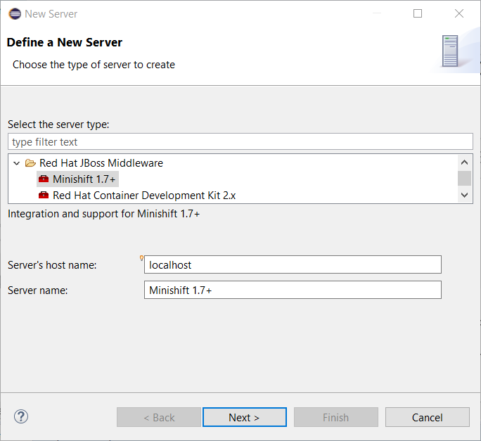 minishift server adapter