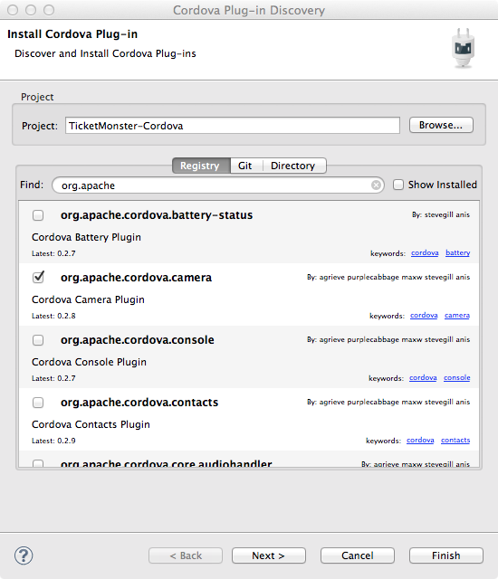 features aerogear cordova plugin discovery