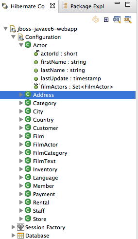 features hibernate console tree